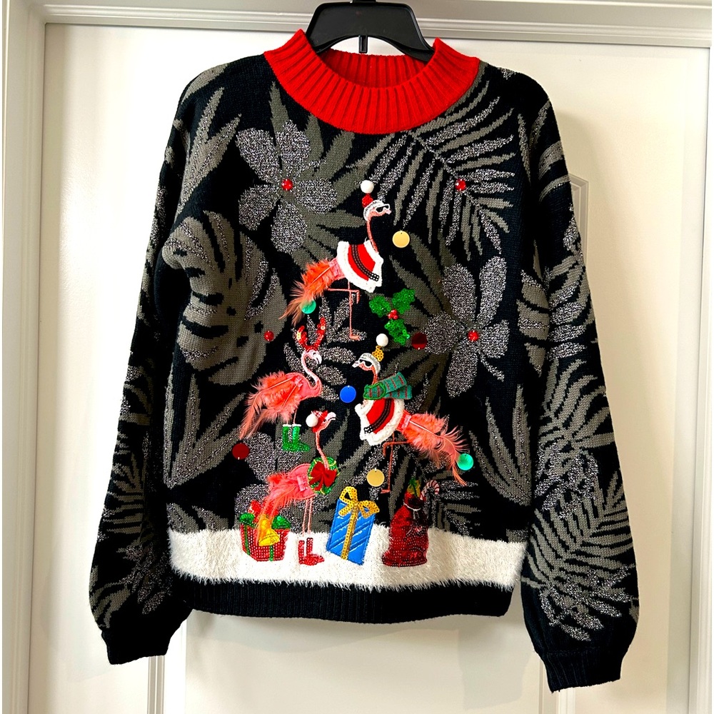 Ugly Christmas Flamingo Tree Pullover Sweater